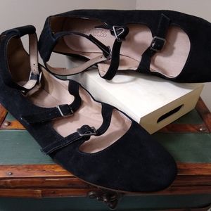 MADEWELL JULIE FLAT Shoes size 7.5 black soft suede buckle closure